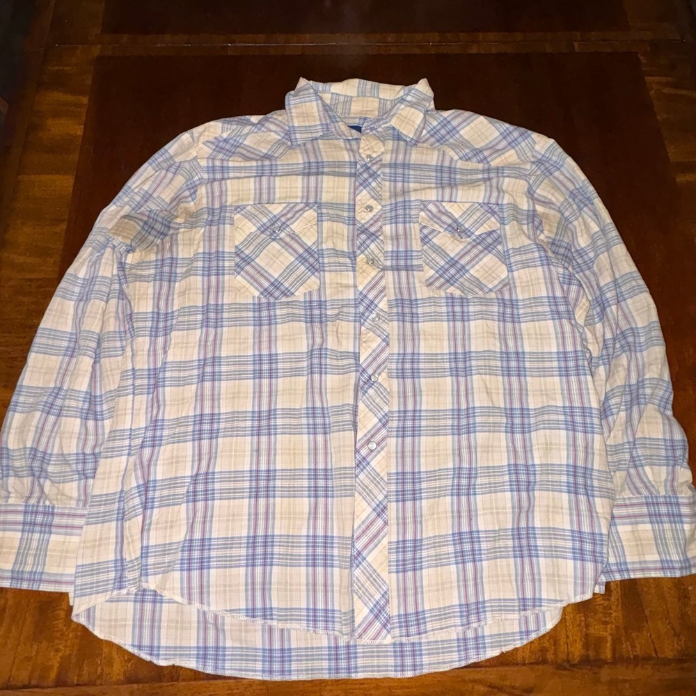 Wrangler Western Shirt Pearl Snap Plaid Button Up Cowboy Flannel XL